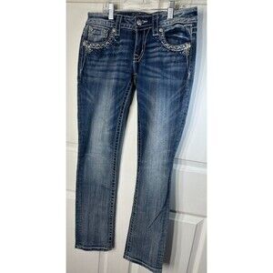 Miss Me Jeans Women's 27/31 Straight Medium Wash Denim Low Rise  Whiskered